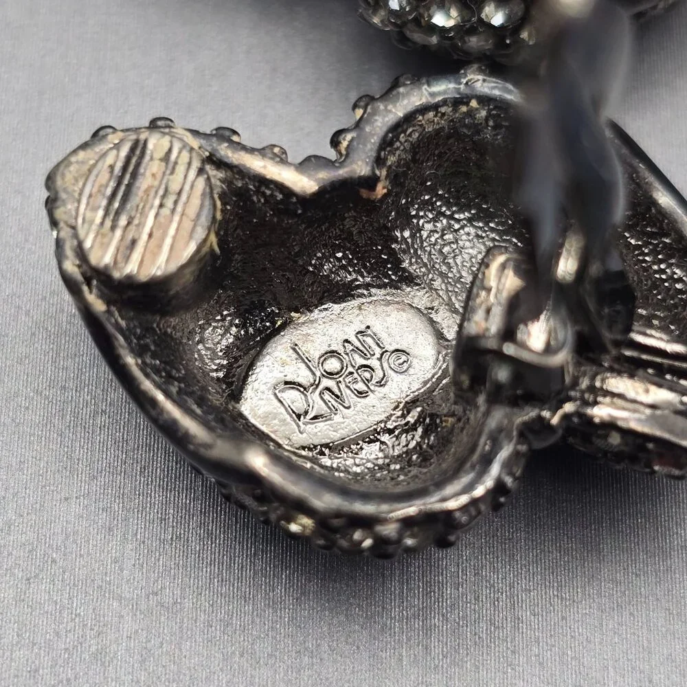 VTG Joan Rivers Crystal Clip-On Earrings Silver Tone Signed Designer Jewelry - Picture 4 of 6